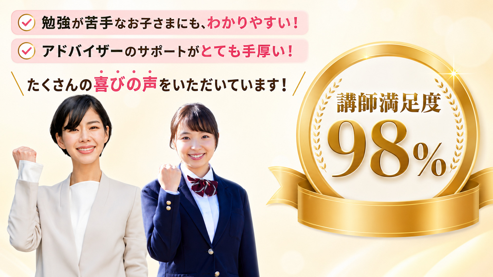 たくさんの喜びの声をいただいています！講師満足度98%